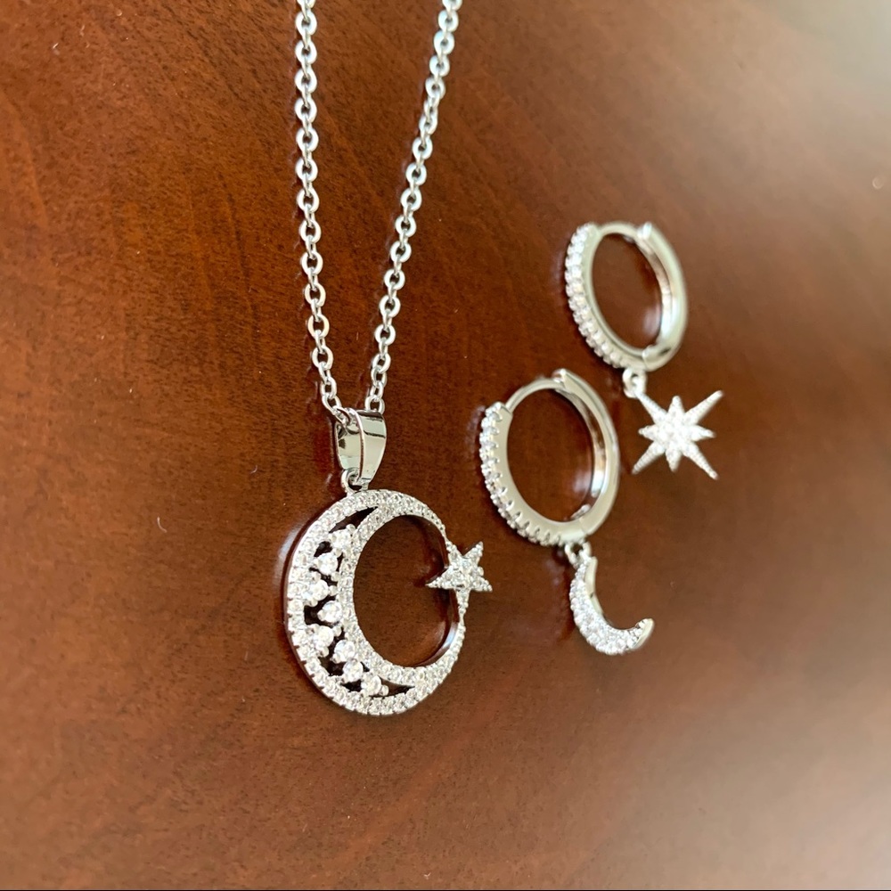 crescent moon star pendant earrings necklace set